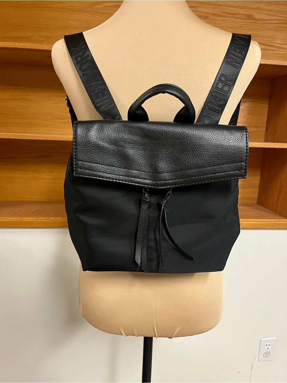Botkier Black Leather-Flap Nylon Backpack